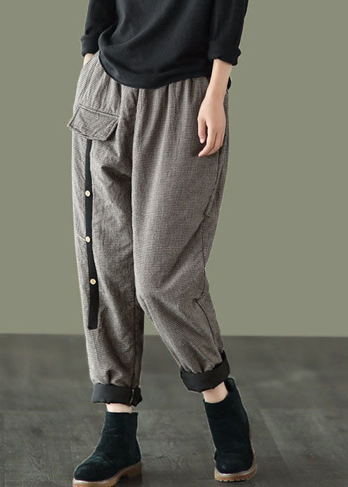 Elegant elastic waist Plaid Fine Cotton Filled Pants Winter