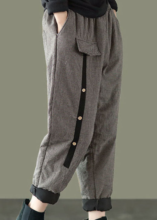 Elegante, elastische Taille, karierte, mit feiner Baumwolle gefüllte Hose für den Winter