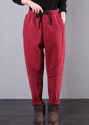 Elegant elastic waist women pants oversize red Tutorials drawstring Jeans - SooLinen