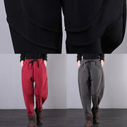 Elegant elastic waist women pants oversize red Tutorials drawstring Jeans - SooLinen