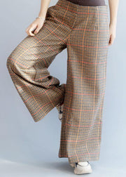 Elegant elastic waist women trousers fall fashion khaki orange plaidFashion Ideas wide leg trousers - SooLinen