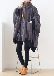 Elegant gray Fashion tunic pattern Outfits high neck zippered fall coat - SooLinen