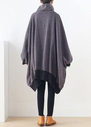 Elegant gray Fashion tunic pattern Outfits high neck zippered fall coat - SooLinen