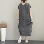 Elegantes graues Baumwollkleid trendige Kaftane mit V-Ausschnitt in Übergröße 2018 seitlich offene Kaftane