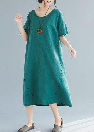 Elegant green Button decorated linen dresses wild summer Dresses - SooLinen