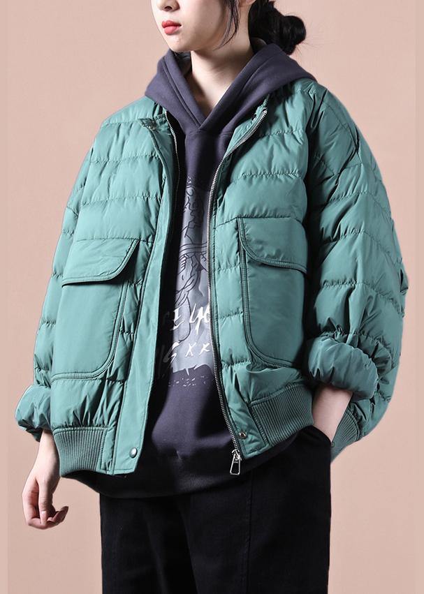 Elegant green down coat winter plus size down jacket Large pockets Elegant Jackets - SooLinen