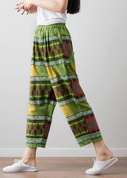 Elegant green linen pants Fitted Summer Vintage High Waist Pants - SooLinen