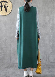 Elegant green quilting dresses v neck sleeveless Dresses spring Dress - SooLinen