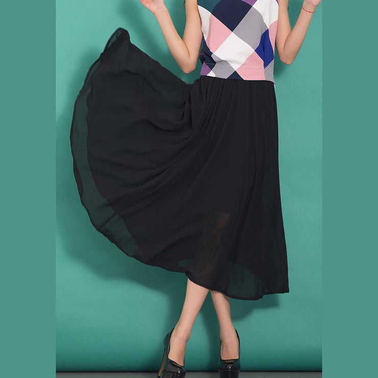 Elegant high waist chiffon clothes For Women Neckline black wild Dress summer - SooLinen
