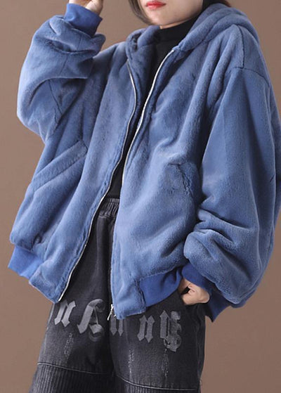 Elegant hooded Fashion winter outfit blue silhouette coat - SooLinen