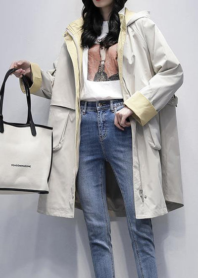 Elegant hooded Letter Fashion clothes For Women beige oversized coats - SooLinen