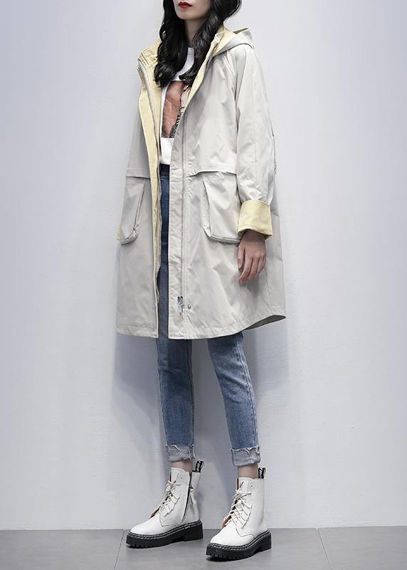 Elegant hooded Letter Fashion clothes For Women beige oversized coats - SooLinen