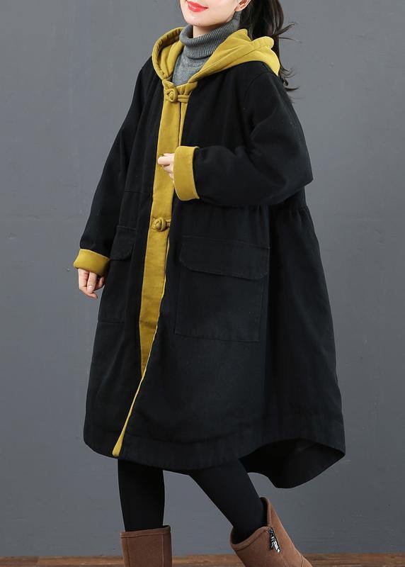 Elegant hooded large hem Fashion crane coats yellow silhouette outwear - SooLinen