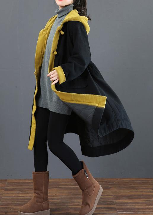 Elegant hooded large hem Fashion crane coats yellow silhouette outwear - SooLinen