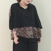 Elegant hooded patchwork cotton summer top design black shirt - SooLinen