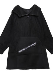 Elegant hooded patchwork cotton tunic pattern Tutorials black blouses - SooLinen