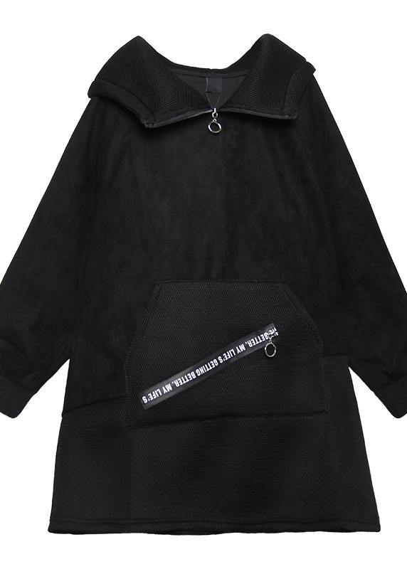 Elegant hooded patchwork cotton tunic pattern Tutorials black blouses - SooLinen