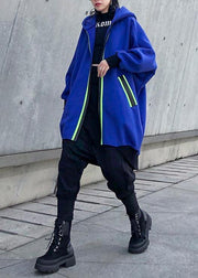 Elegant hooded zippered tunic pattern blue thick Dresses coats - SooLinen