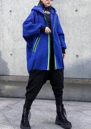Elegant hooded zippered tunic pattern blue thick Dresses coats - SooLinen