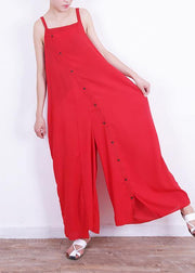 Elegant jumpsuit pants Mom design Button Down red Summer - SooLinen