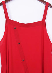 Elegant jumpsuit pants Mom design Button Down red Summer - SooLinen