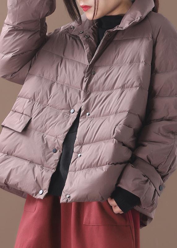 Elegant khaki Parkas for women plus size down jacket winter short coat stand collar - SooLinen
