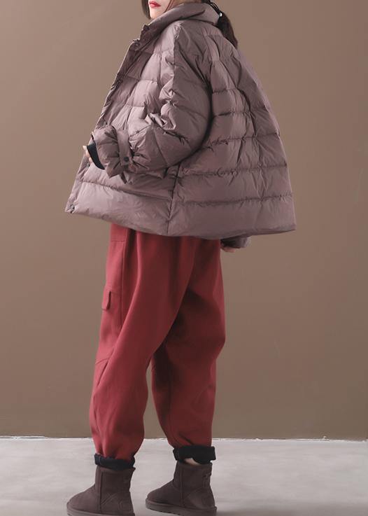 Elegant khaki Parkas for women plus size down jacket winter short coat stand collar - SooLinen
