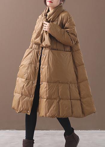 Elegant khaki winter parkas casual winter jacket hooded outwear thick - SooLinen
