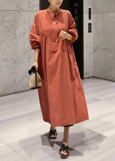 Elegant lantern sleeve cotton dresses Inspiration brown Maxi Dresses - SooLinen