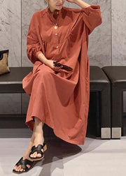 Elegant lantern sleeve cotton dresses Inspiration brown Maxi Dresses - SooLinen