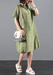 Elegant lapel Button Down summer clothes For Women Tunic Tops green Dresses - SooLinen