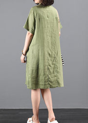 Elegant lapel Button Down summer clothes For Women Tunic Tops green Dresses - SooLinen
