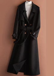 Elegant lapel tie waist Plus Size clothes For Women khaki coat - SooLinen