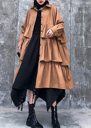 Elegant layered Cotton spring clothes For Women design khaki Dresses - SooLinen