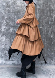 Elegant layered Cotton spring clothes For Women design khaki Dresses - SooLinen