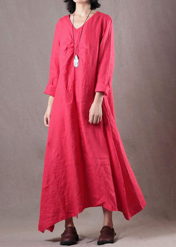 Elegant linen clothes stylish Linen Solid Loose A-Line Irregular Hem Casual Dress