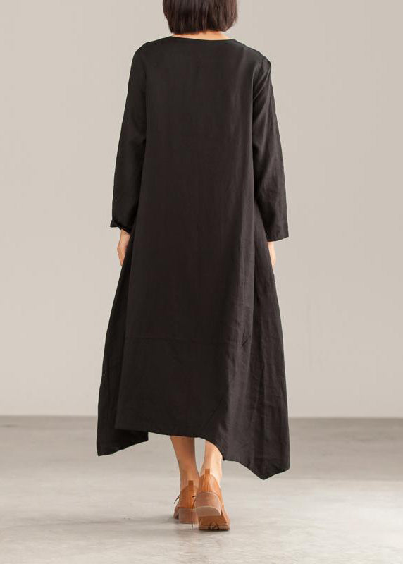 Elegant linen clothes stylish Linen Solid Loose A-Line Irregular Hem Casual Dress