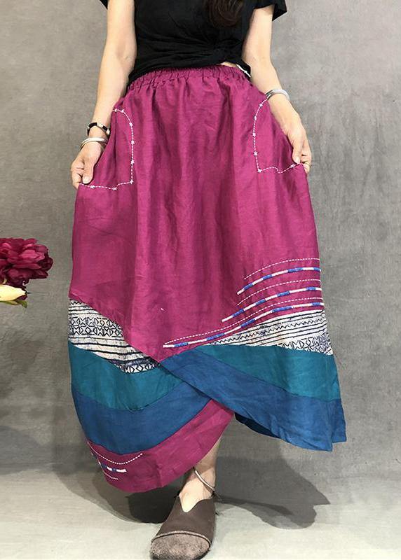 Elegant linen skirrts Vintage Summer Thin Breathable Color Matching Loose Irregular Skirt - SooLinen