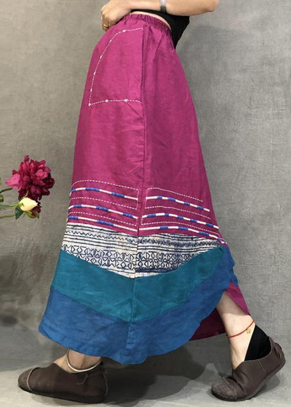 Elegant linen skirrts Vintage Summer Thin Breathable Color Matching Loose Irregular Skirt - SooLinen