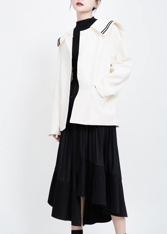 Elegant long sleeve Fashion Sailor Collar outfit white Knee jackets - SooLinen