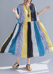 Elegante mehrfarbige Baumwollkleider plus Größe Nähen von Patchwork-Kaftan-Sommerkleidern mit O-Ausschnitt