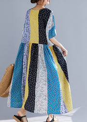 Elegante mehrfarbige Baumwollkleider plus Größe Nähen von Patchwork-Kaftan-Sommerkleidern mit O-Ausschnitt