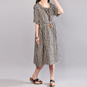 Elegant natural cotton dress oversize Round Neck Plaid Summer Short Sleeve Summer Dress