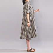 Elegant natural cotton dress oversize Round Neck Plaid Summer Short Sleeve Summer Dress