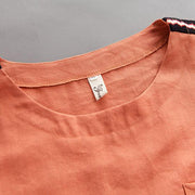Elegantes T-Shirt aus natürlichem Baumwoll-Leinen plus Größe Sommer-Kurzarm-Orange-Bluse mit hohem und niedrigem Saum