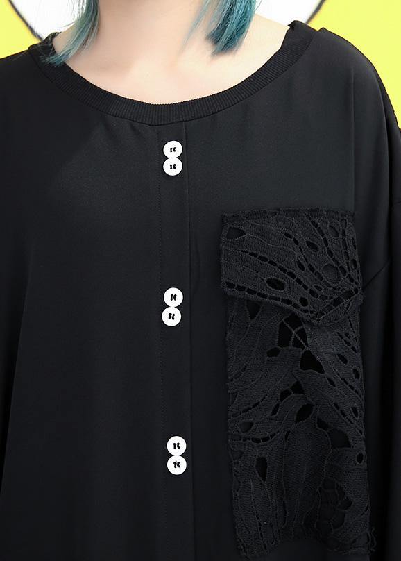 Elegant o neck European Cotton patchwork lace dresses Wardrobes black Dress summer - SooLinen