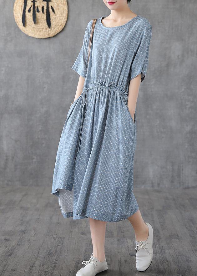 Elegant o neck asymmetric cotton linen dresses Catwalk khaki print Dresses summer - SooLinen