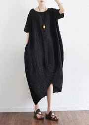Elegant o neck linen clothes Tutorials black Dress summer - SooLinen
