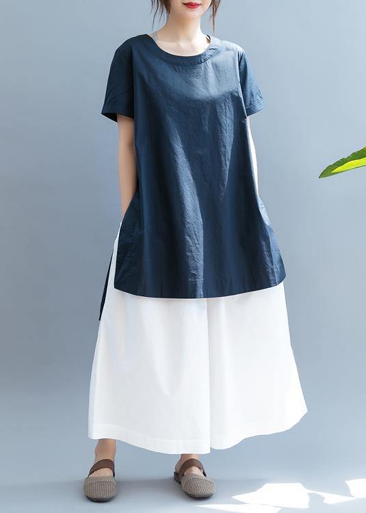 Elegant o neck low high design tunic pattern Photography navy tops - SooLinen