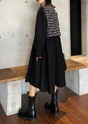Elegant o neck patchwork plaid clothes Inspiration black Plus Size Dress - SooLinen